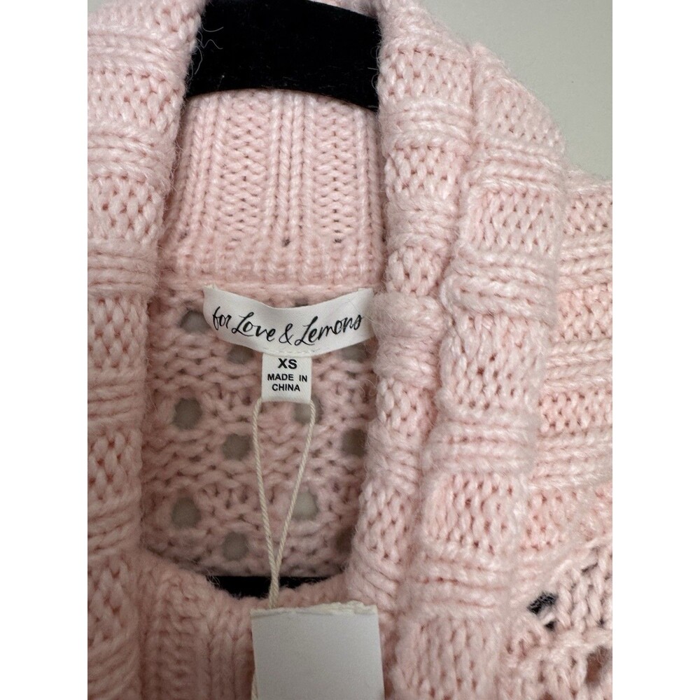For Love & Lemons Womens Liberty Oversized Sweater Size XS Pink Ribbon Stiched - Picture 6 of 8